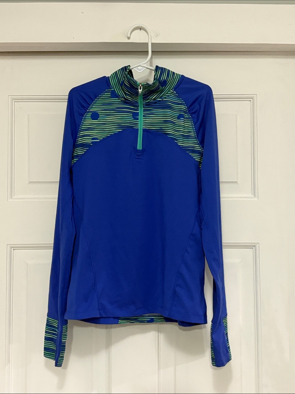 Champion Blue Long-Sleeve Rash Guard with Green Stripe Accents